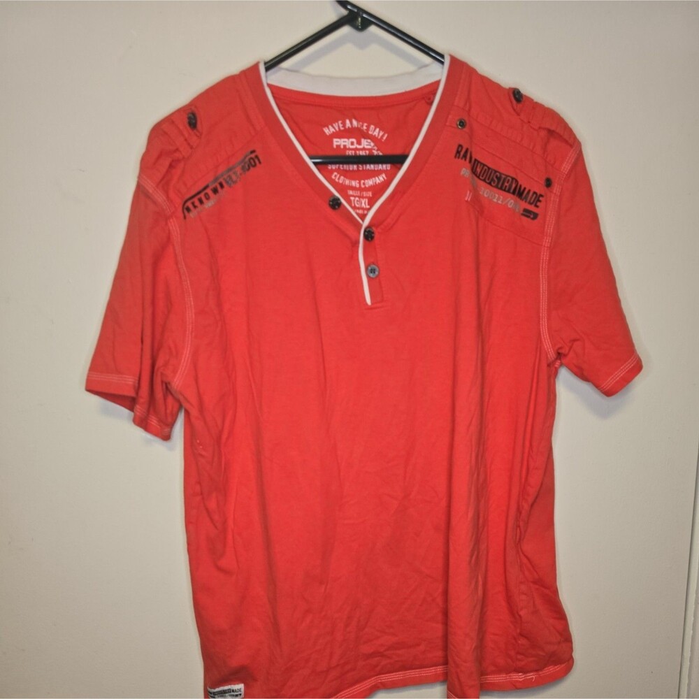 VLT-1001 Pojek Raw Shirt Men's XL Henley Tee Military Electric RED Streetwear